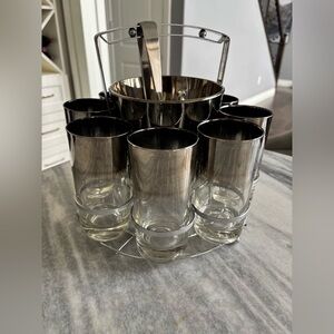 1950s madmen era drinking glass cocktail carrousel with ice bucket tongs